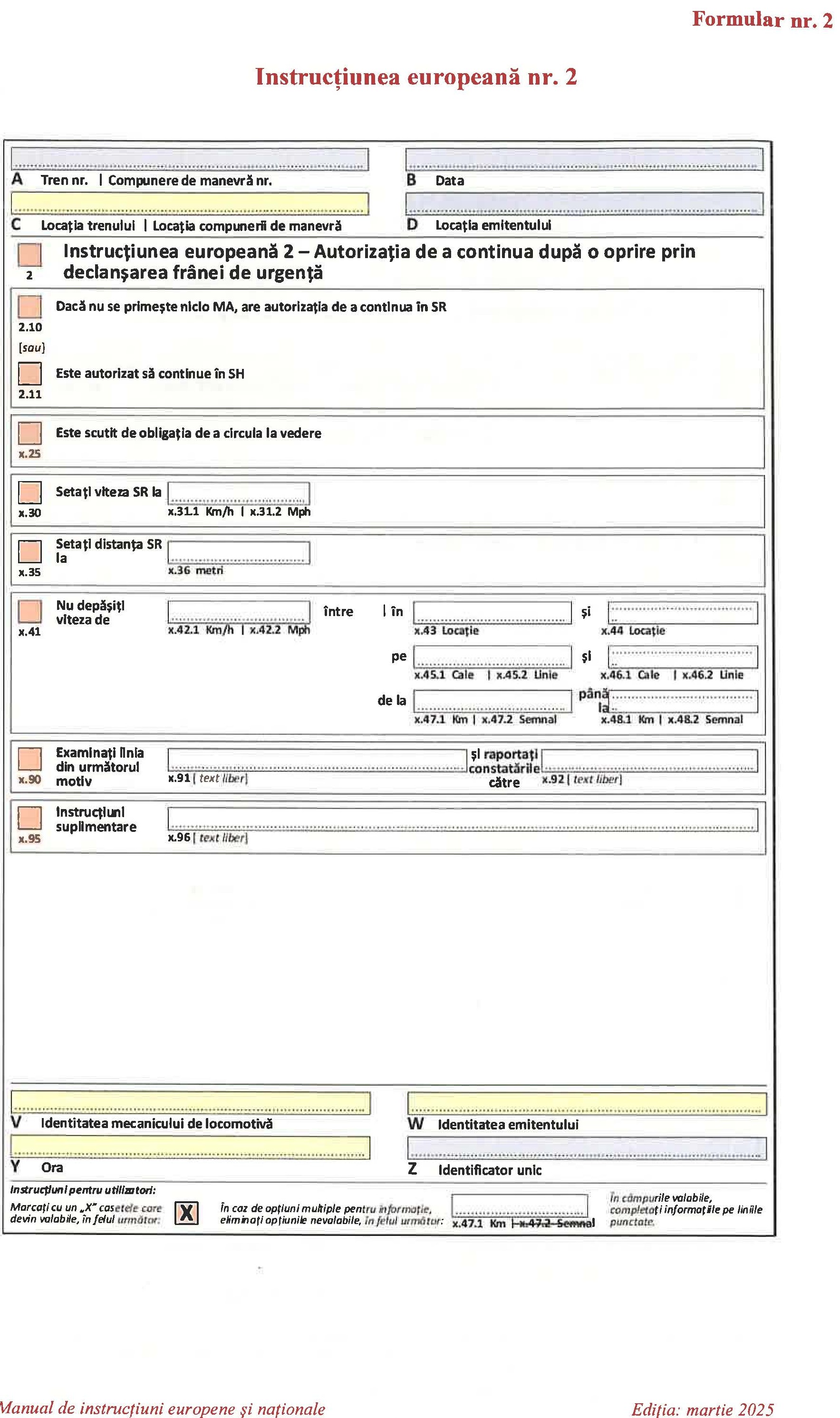 Instrucțiunea europeană nr. 2 — formular nr. 2